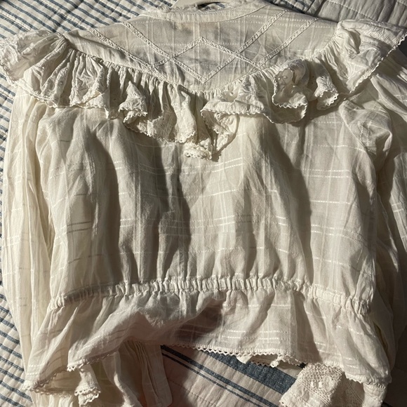 LoveShackFancy White Suzanne Blouse Long Sleeve Top Small - Picture 5 of 7
